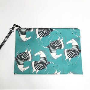Yumidoko Zebra digital print clutch teal blue